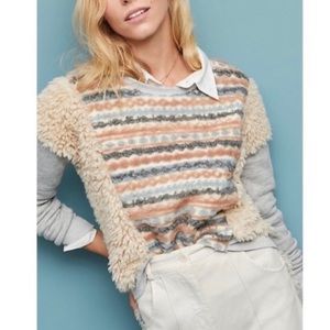Cozy Striped Faux-Shearling Pullover Top - Cream & Gray